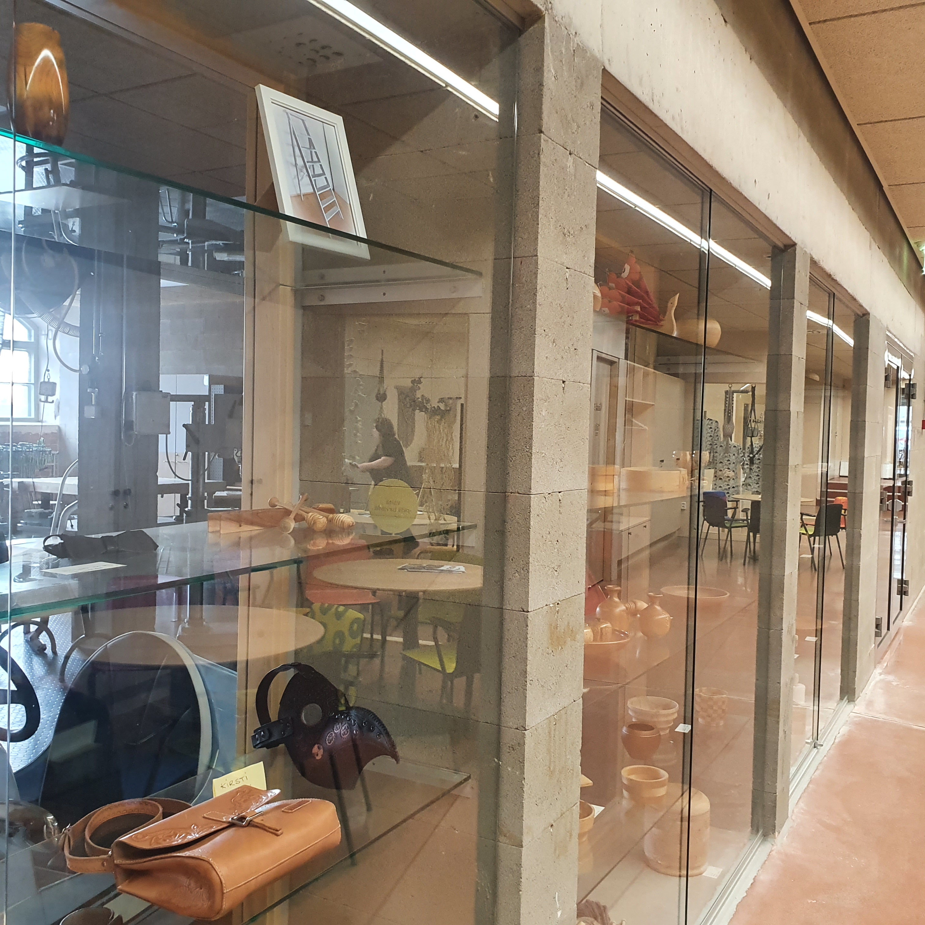 Glass display walls of the art and craft workshops