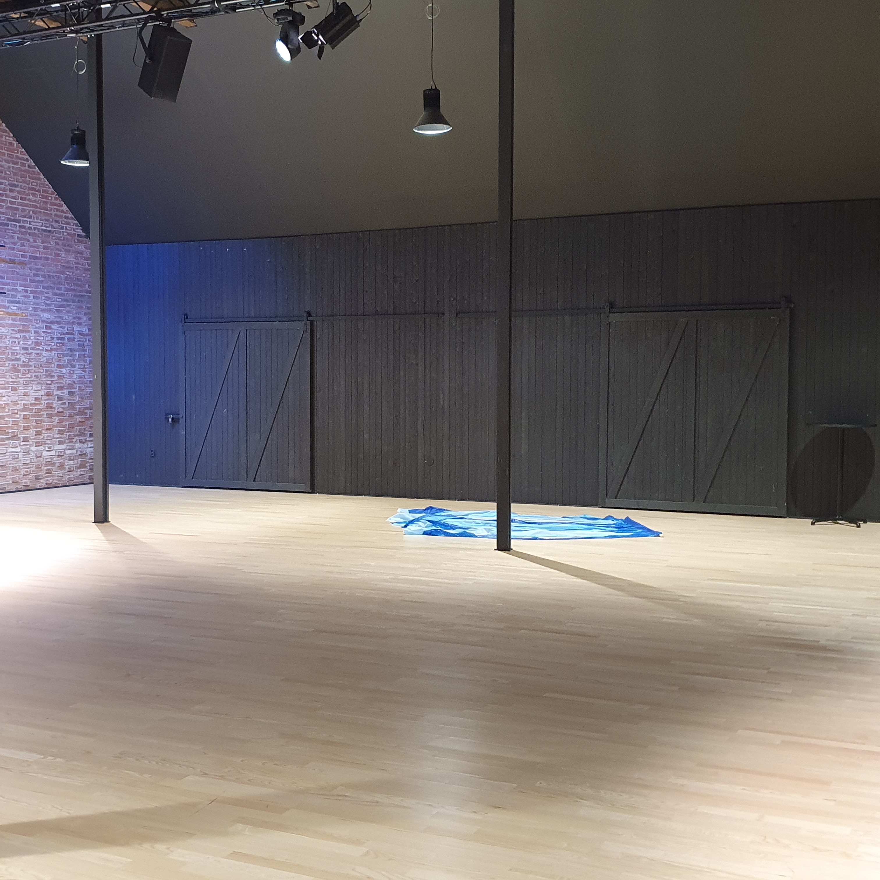 A view of Hugo Sali showing a light coloured wooden floor with a black wooden wall