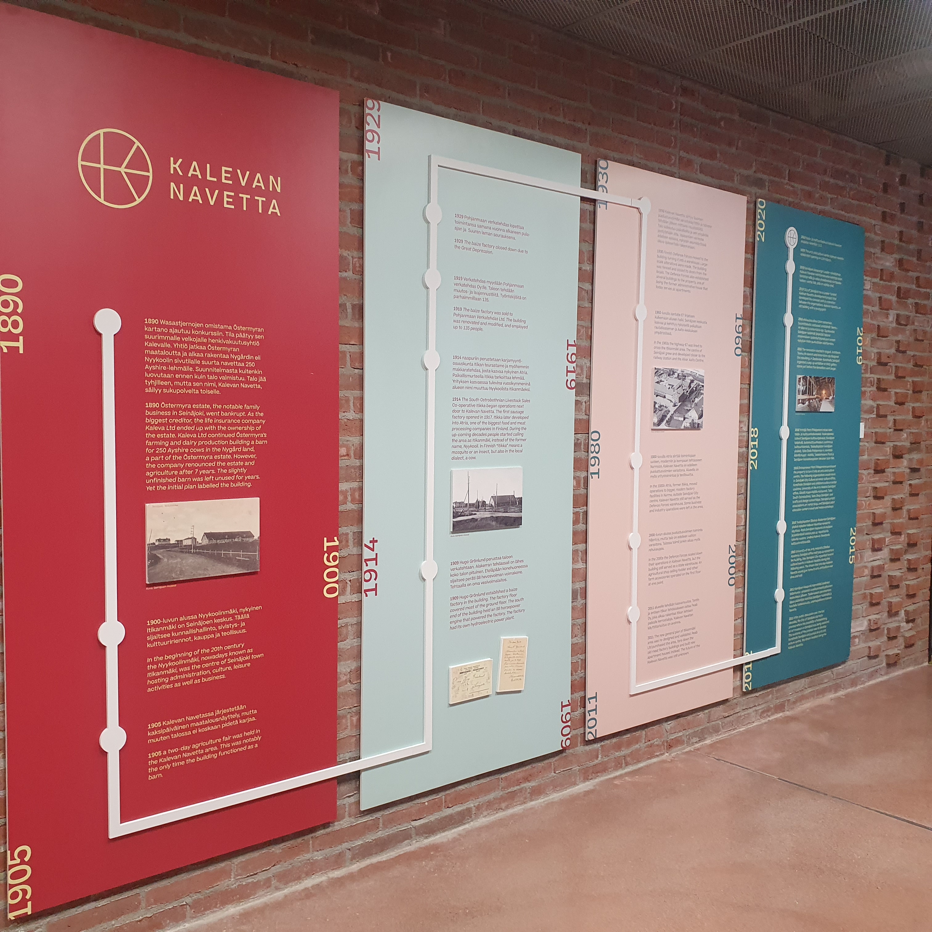 Info boards showing the timeline of Kalevan Navetta
