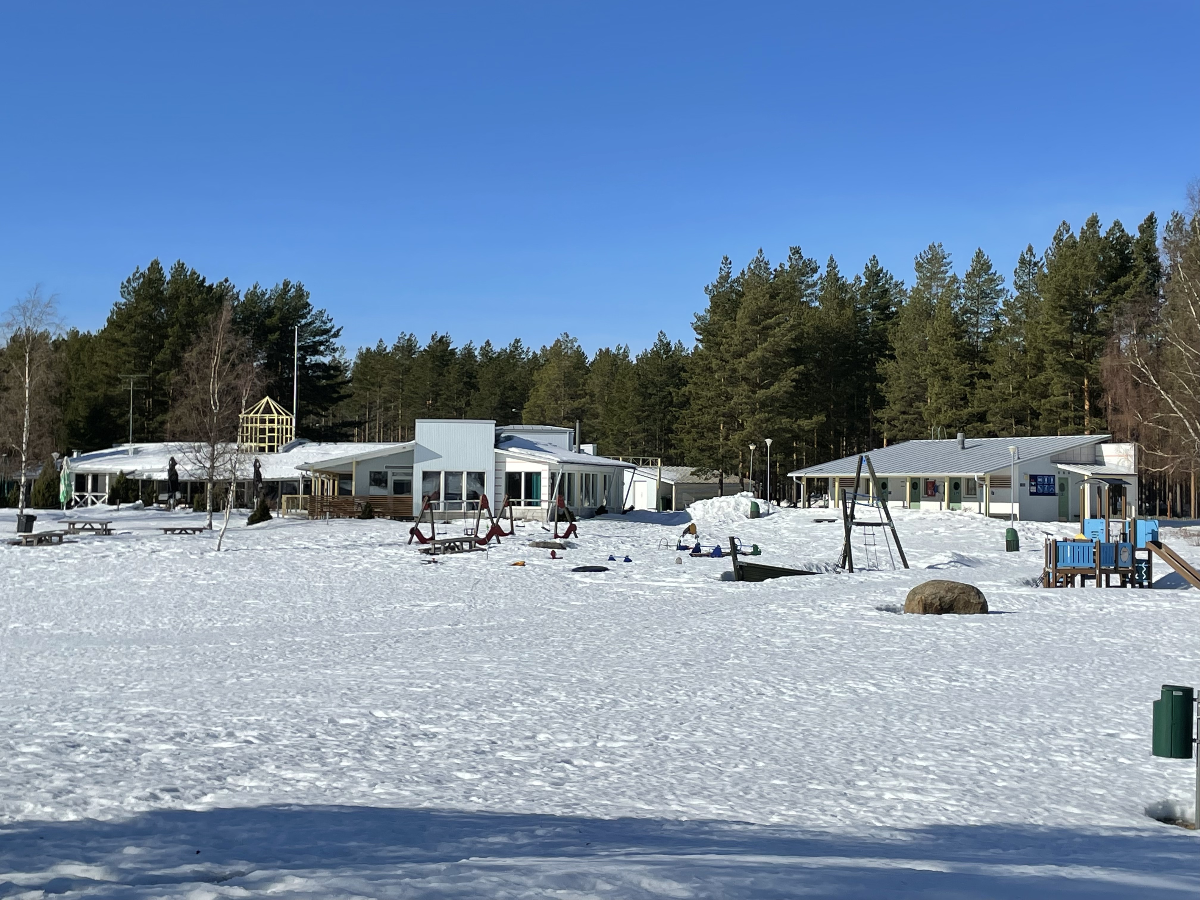 A view of the restaurant at Kalajärvi, taken from a nearby small island